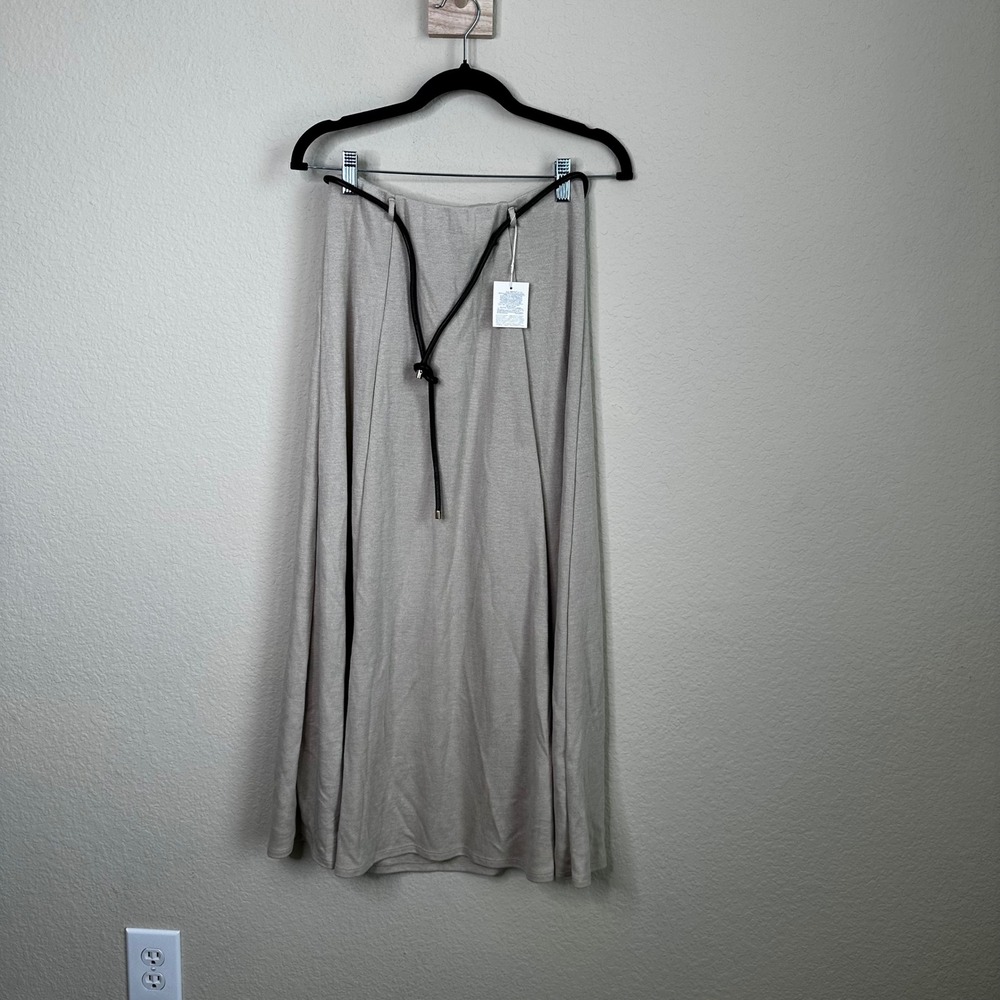 Zara Knit‎ Midi Skirt Beige Oatmeal A-Line Cord Belt Medium Western Minimalist